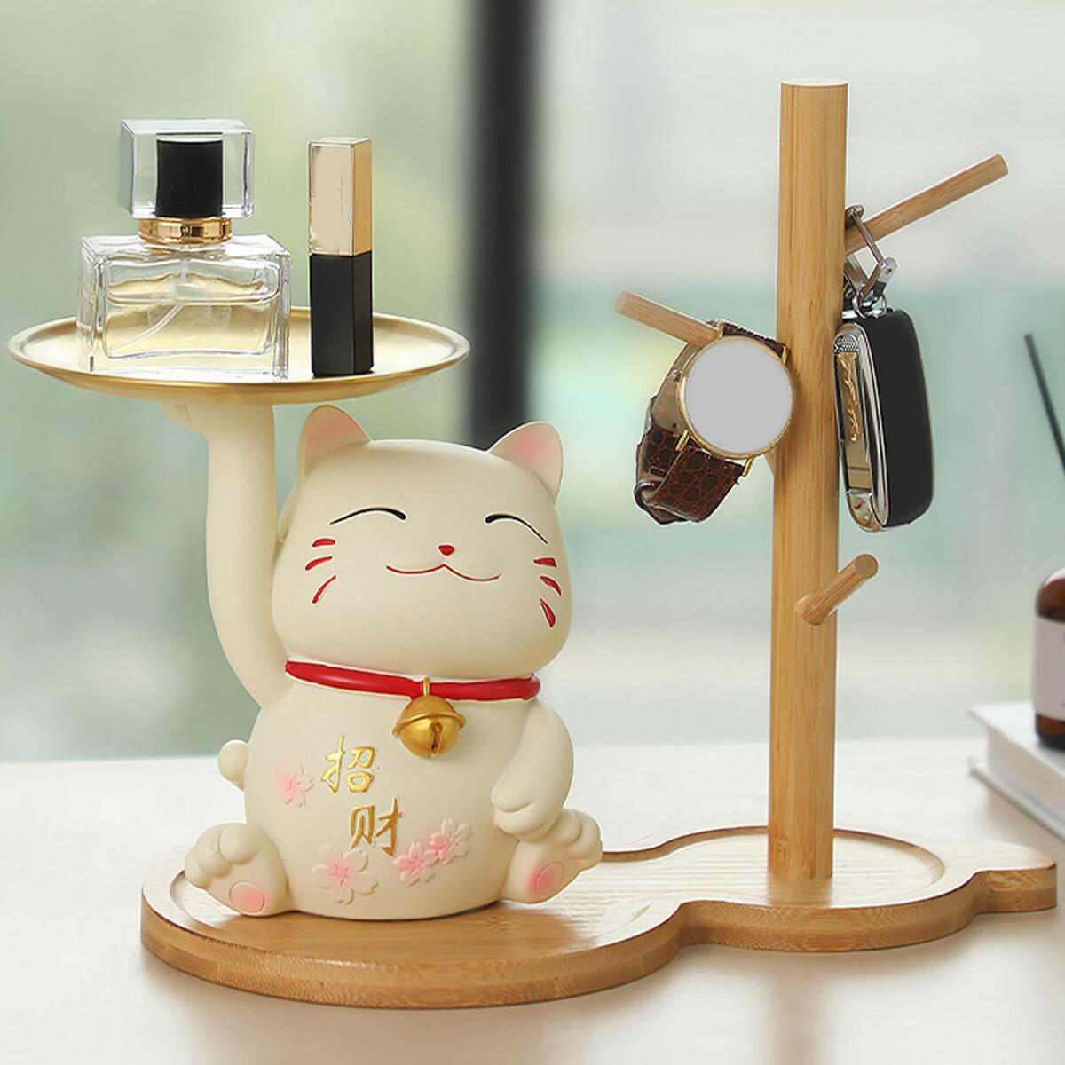 Wooden Tree Cup Holder with 4 Hooks Jewelry Hair Tie Organizer Dish Drying Rack