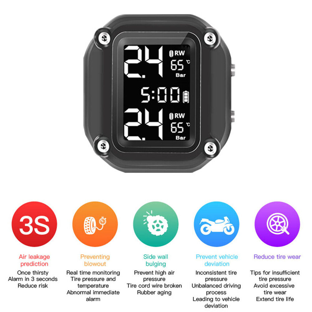 M5 Motorcycle Wireless Tire Pressure Monitoring Alarm with External Sensors