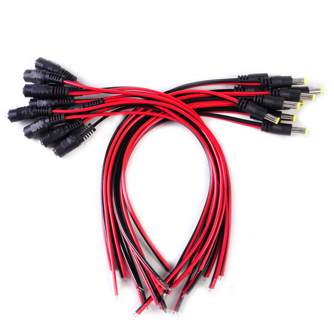 10pair 5.5*2.1mm Male & Female Cable Plug Wire Connector CCTV PSU Pigtail 12V Li