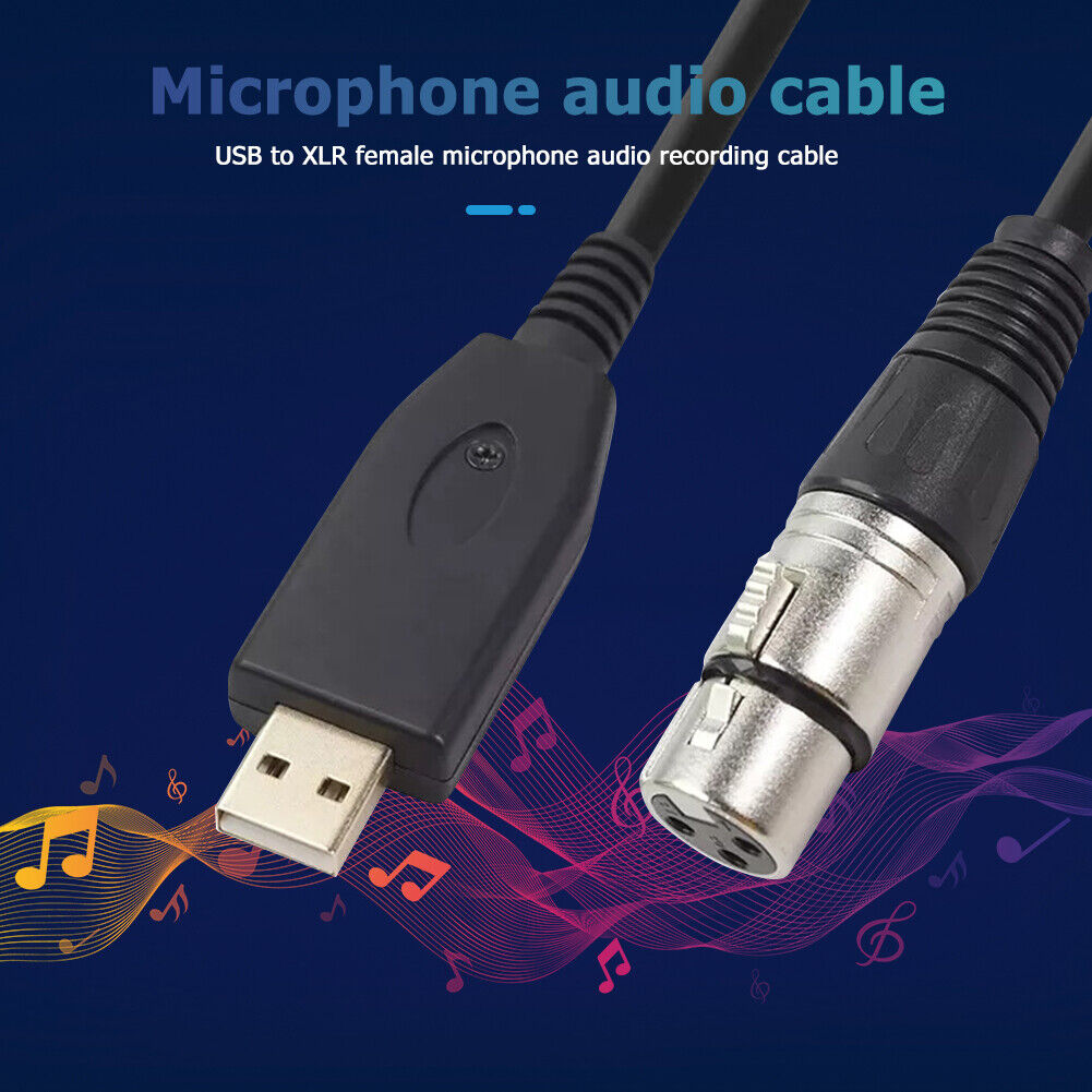 USB Microphone Cable USB Male to 3-Pin XLR Female Audio Cable Adapter (2m)