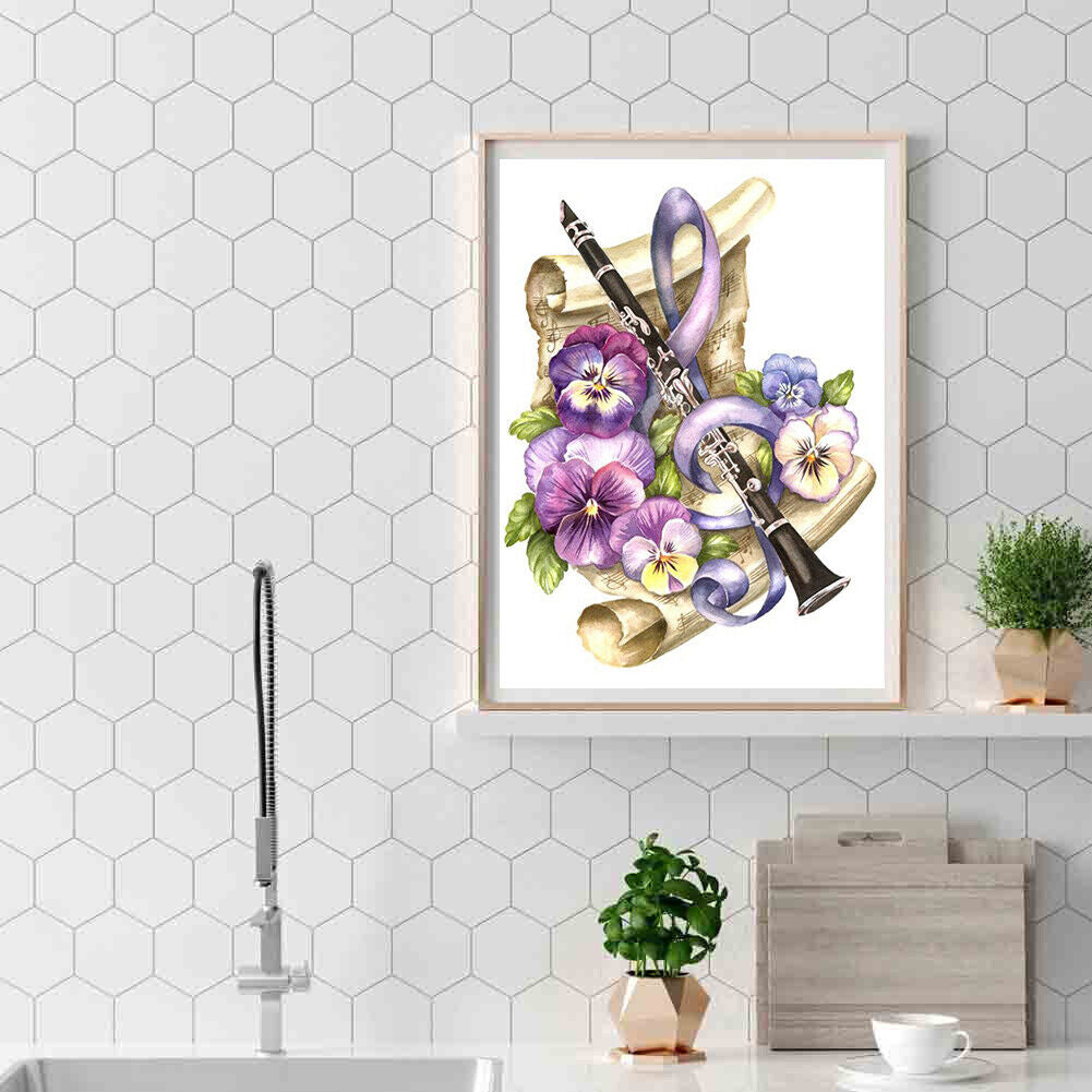 Full Square Drill 5D DIY Diamond Painting Musical Instrument Flower Kit