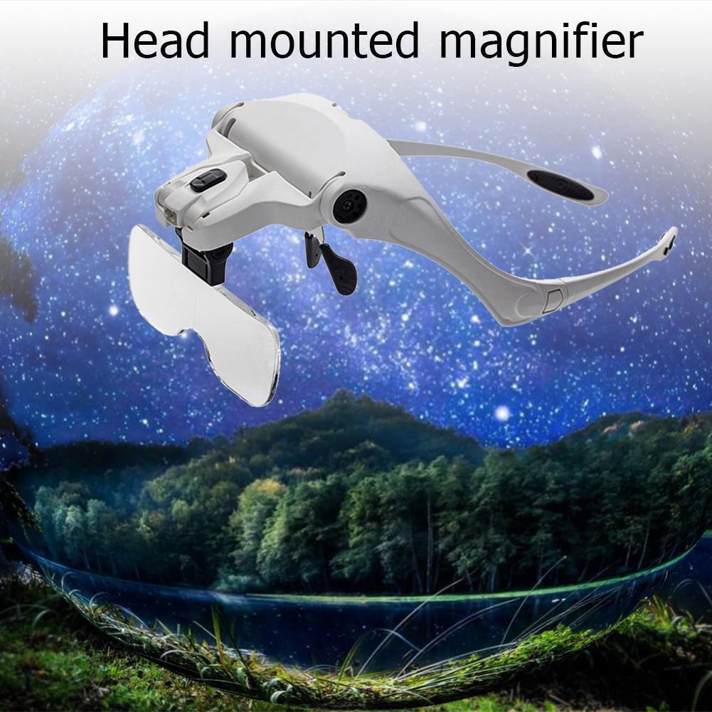 Adjustable 5 Lens Loupe 2 LED Light Headband Magnifier Magnifying Glass