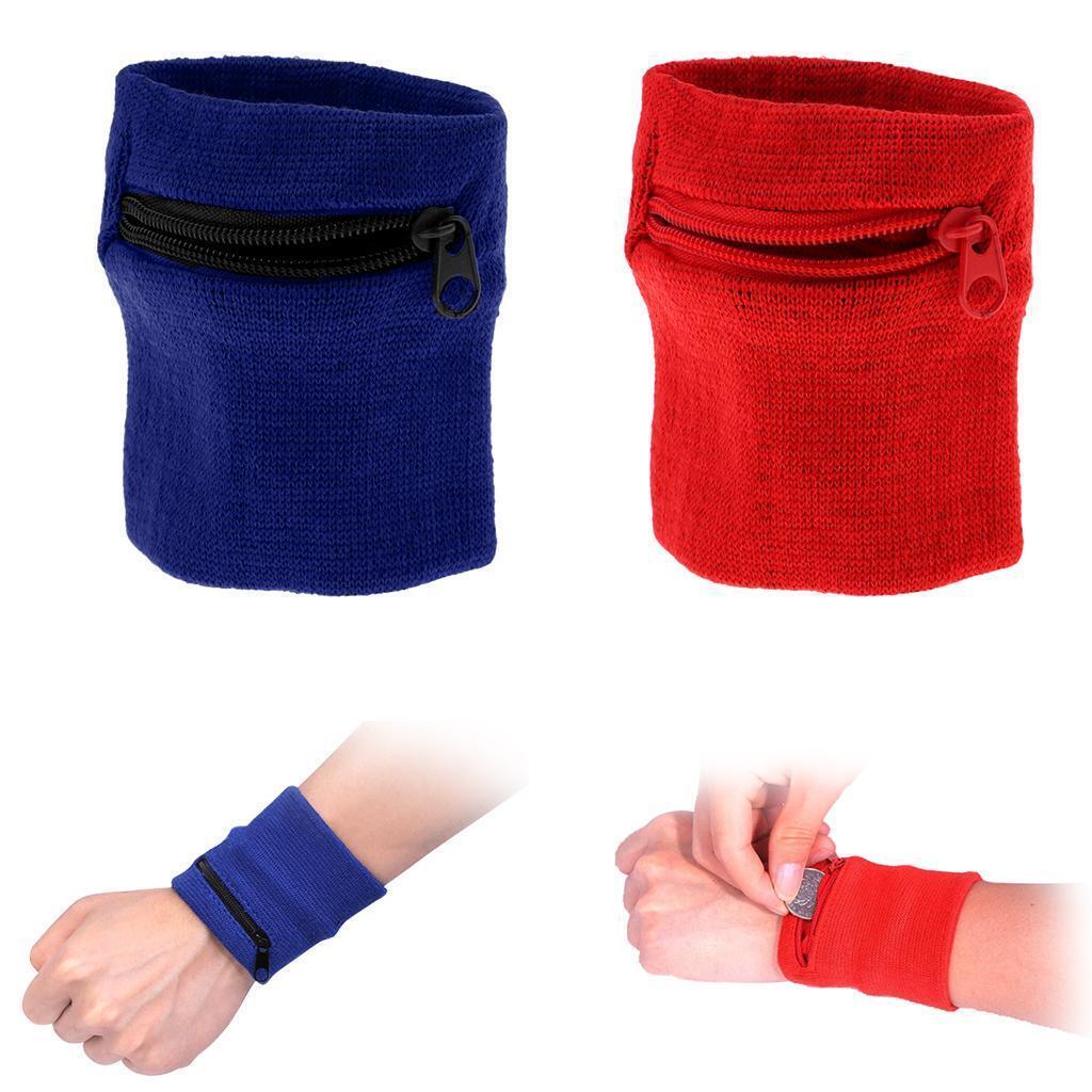 2Pieces Outdoor Sports Fitness Soft Wristband Sweatband Wallet Zipper Pocket