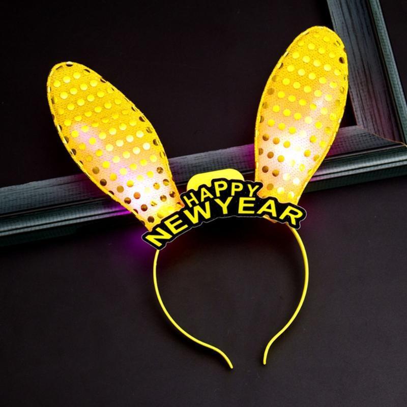 Bunny Ear Headband Light Up Rabbit Ears Hair Hoop Christmas New Year Photo Props