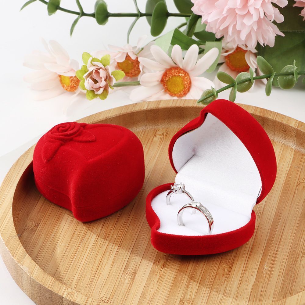 Exquisite Ring Display Box Double Ring Storage Box Velvet Jewelry Box Red Rose
