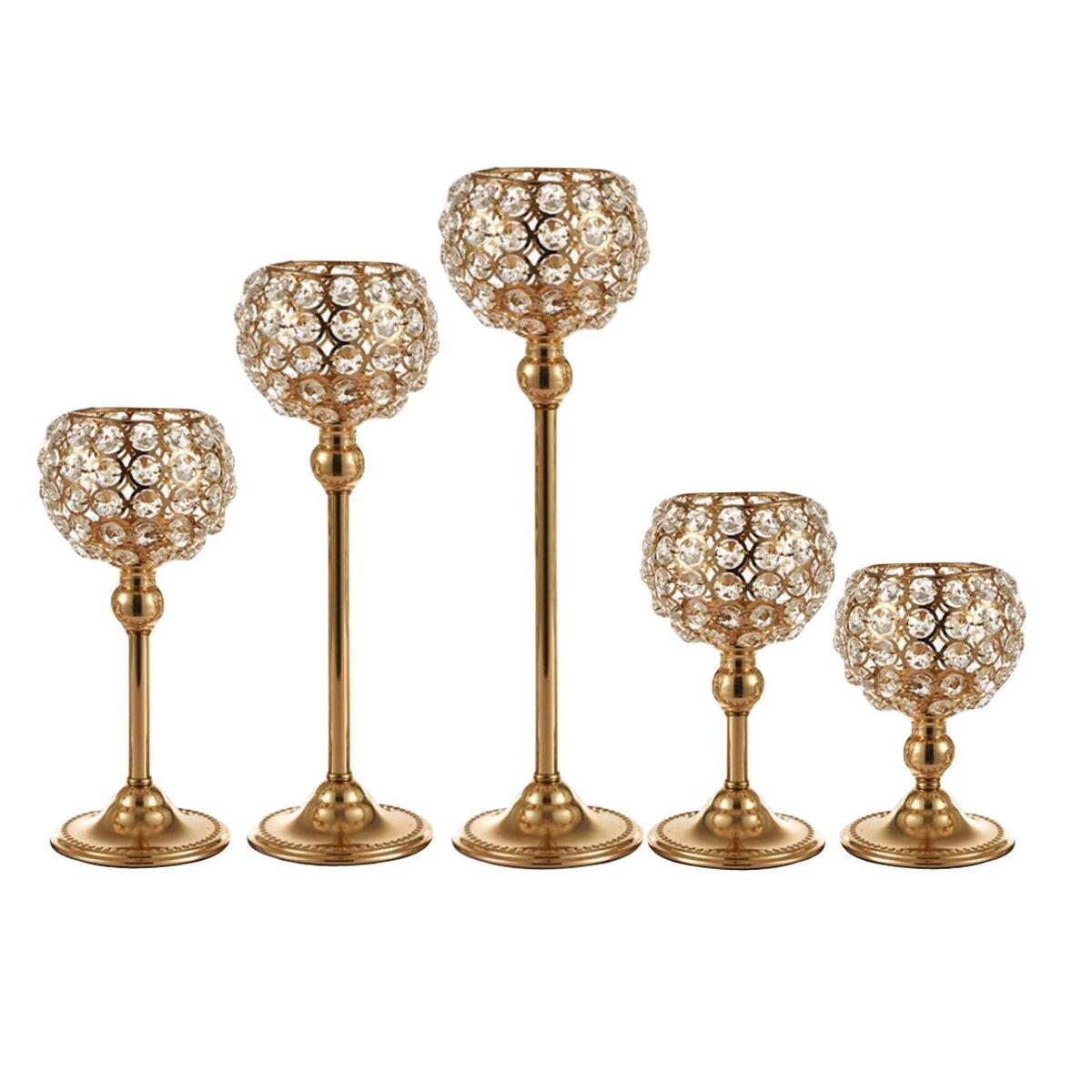 Set of 5 Romantic Crystal Candle Holder Tealight Candlestick Dinner Decor