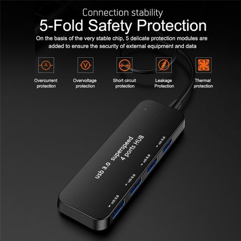 4-Port 3.0 USB Hub HighSpeed Data Transmission for Mobile HDD Laptop PC