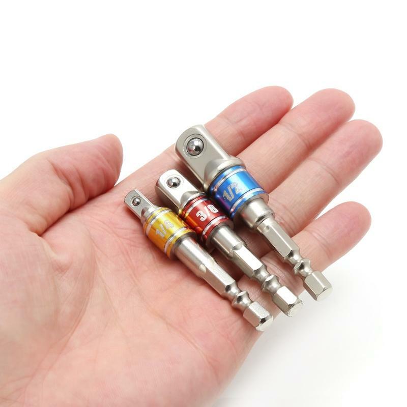 3 Pcs Power Screwdriver Driver Socket Bit Adapter Drill 1/4" 3/8" 1/2" Hex Shank