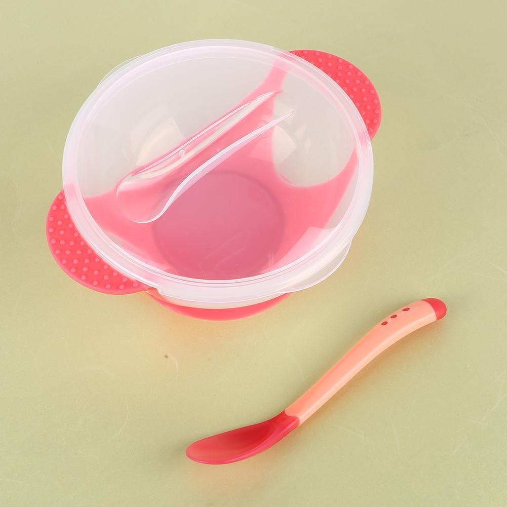 3pcs Baby Cutlery Sets Drop Resistance Suction Cup Bowl Spoon Kit (Pink