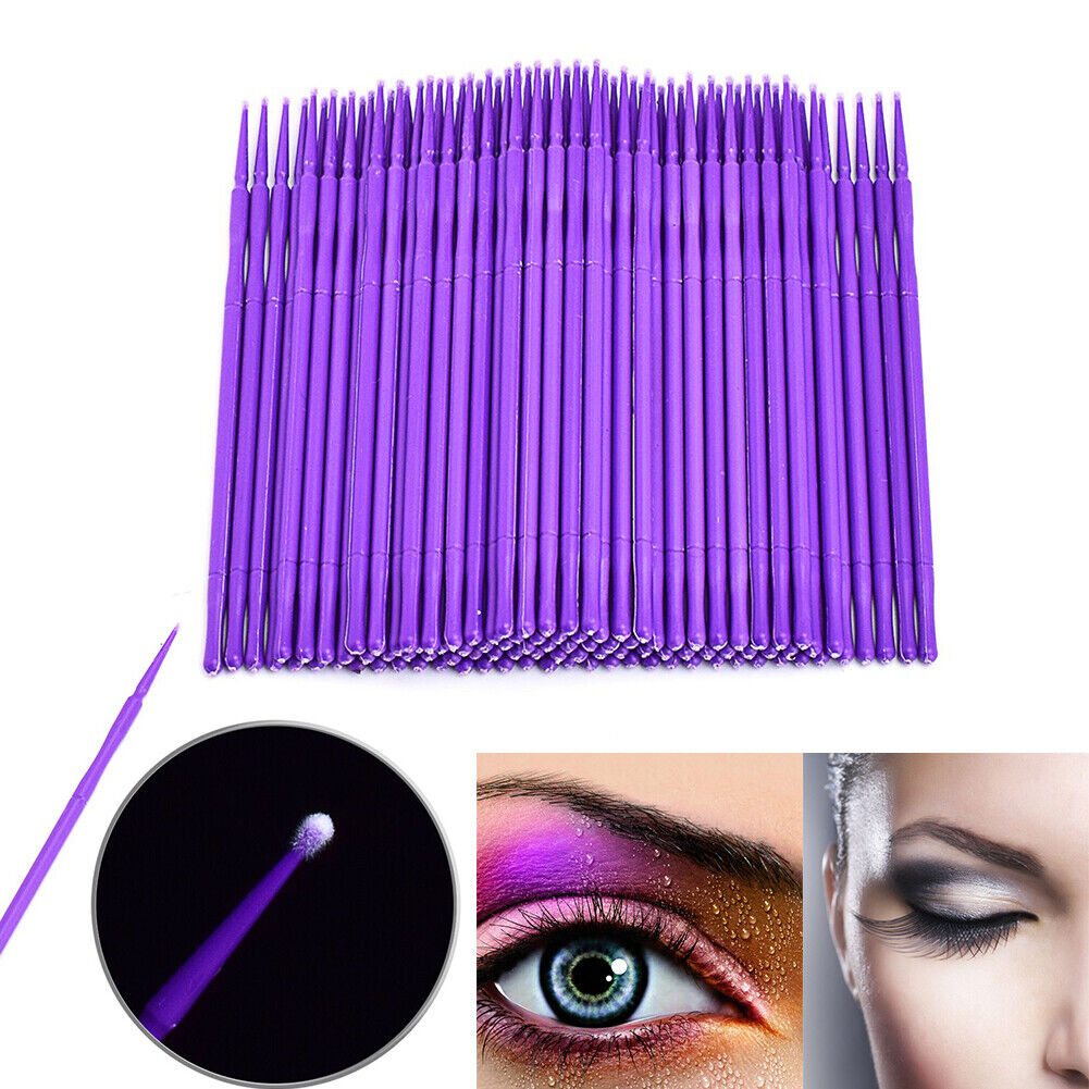 100pcs Disposable Cotton Swabs Tattoo Makeup Eyelash Tattoo Swabs(Purple)