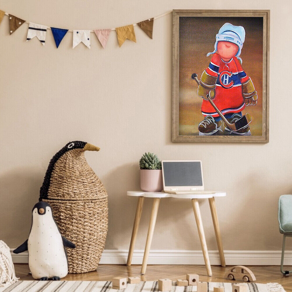 5D DIY Little Hockey Boy Full Round Drill Diamond Painting Kit Craft Art