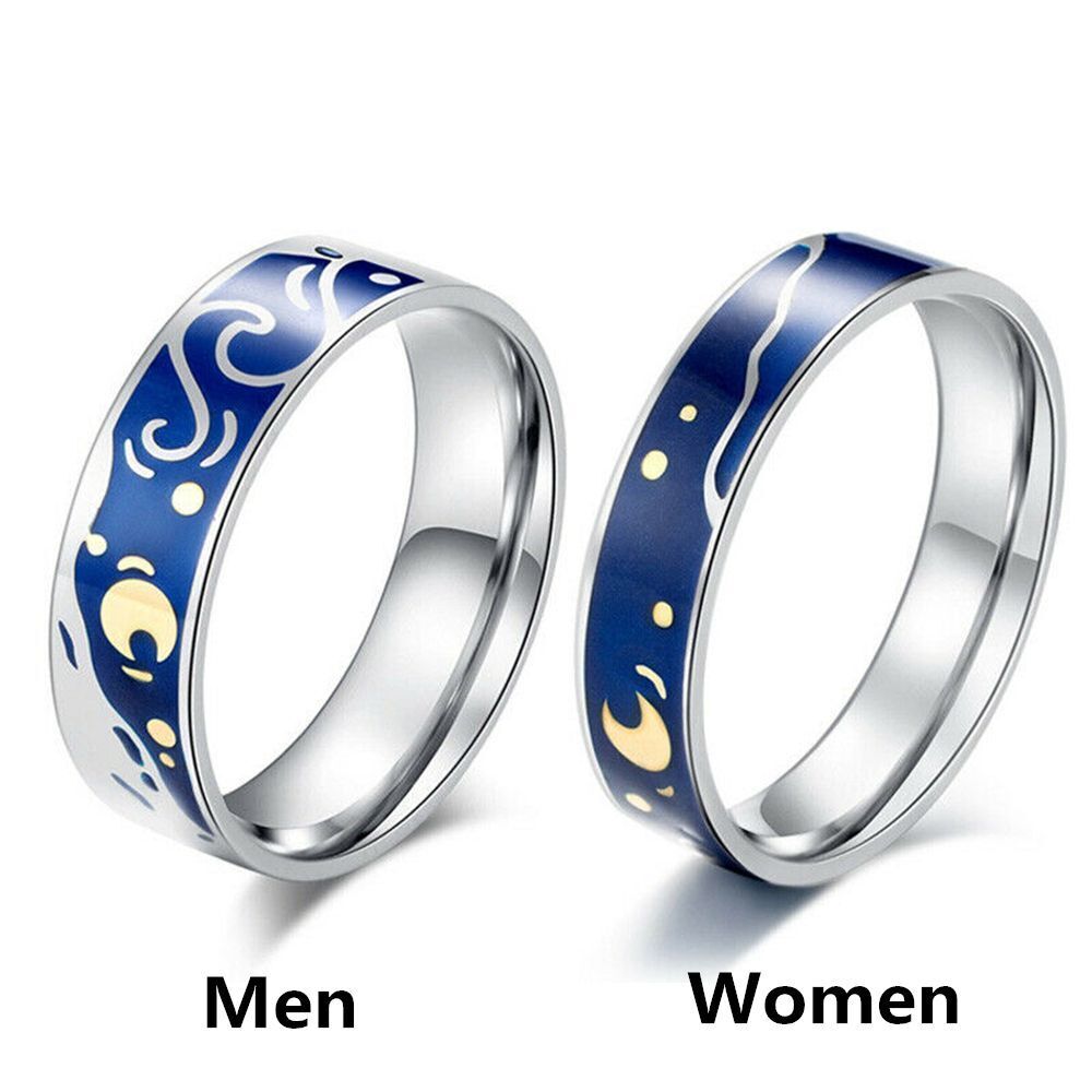 Weddings Valentine's Day Present Van Gogh Couple Rings Starry Sky Adjustable