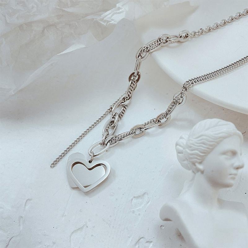 Double Heart Totem Tassel Necklace for Women Exquisite Summer Party Jewelry