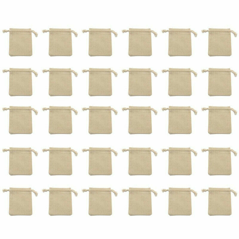 30x Small Bag Natural Linen Pouch Drawstring Burlap Jute Sack Jewelry Gift Wed