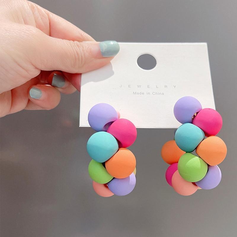 Women Colorful C-Shaped Earrings Hoop Summer Wedding Party Jewelry Present