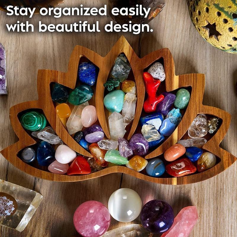 Wooden Lotus Crystal Tray Crystals Stones Wood Organizer Display Shelf