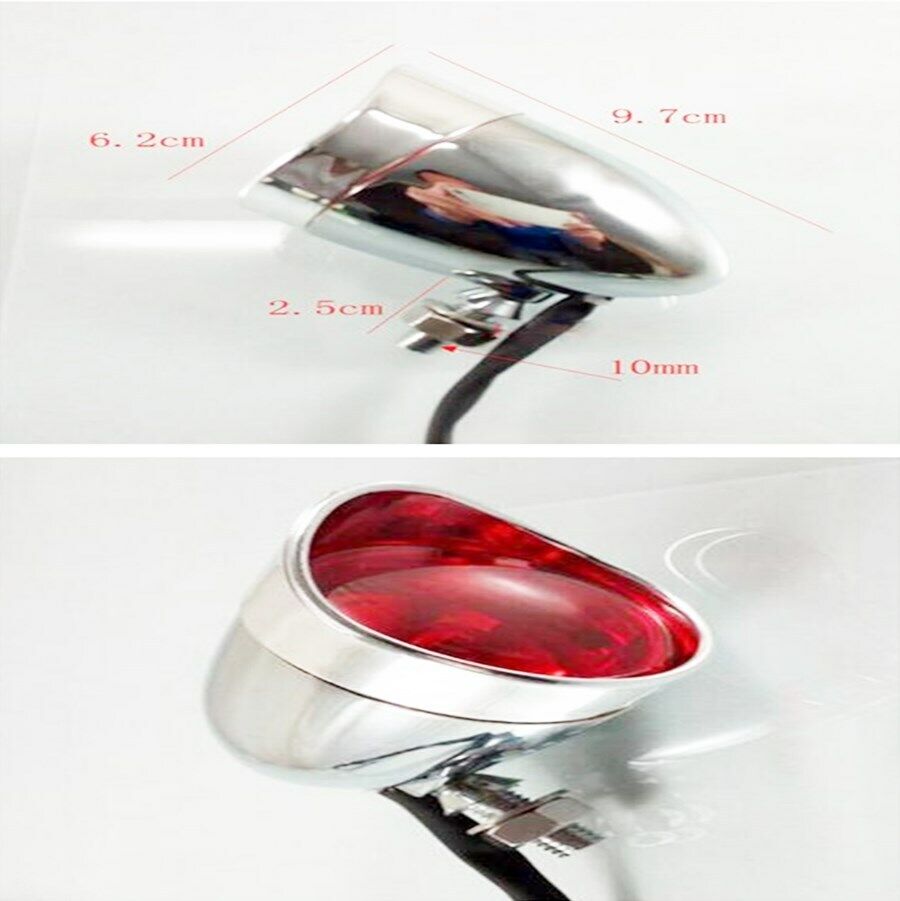 Tail Brake Light 12V Chrome Bullet Red Rear Stop Brake Metal Body Warning Lamp