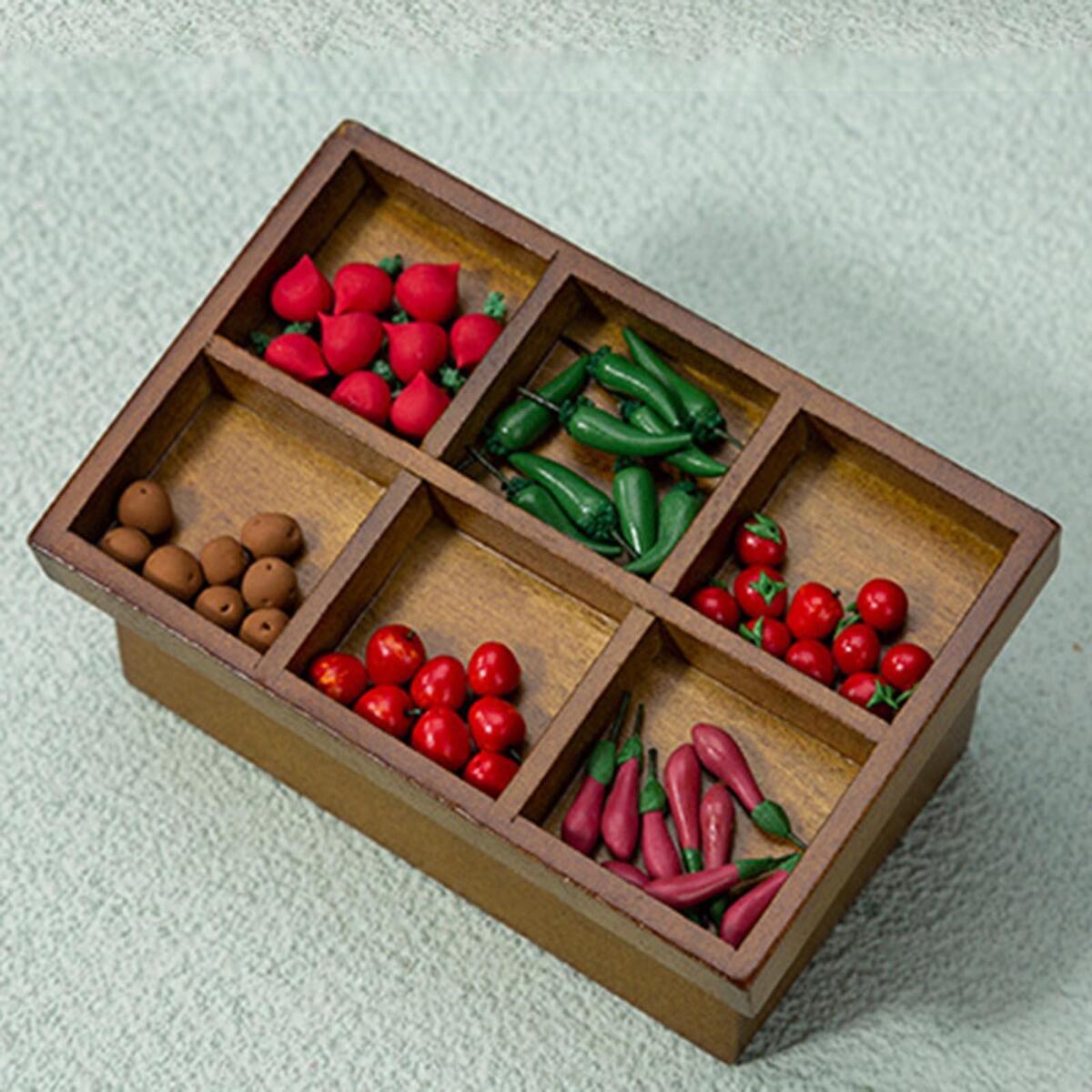 1:12 Scale Mini Wooden Vegetable Rack Shop Vegetable Fruit Display Shelf