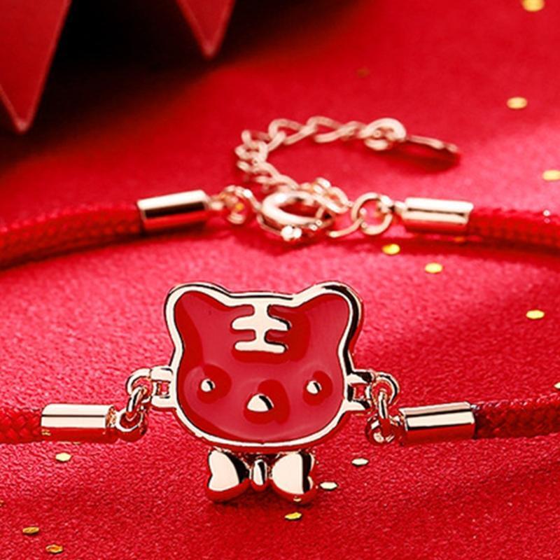 Unique Discoloration Charm Bracelet Red String Bracelet with Tiger Pendant Girls