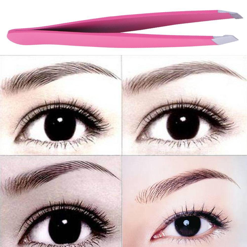 Pro Oblique Eyebrow Tweezers Stainless Steel Eyebrow Shaping(Rose Red)