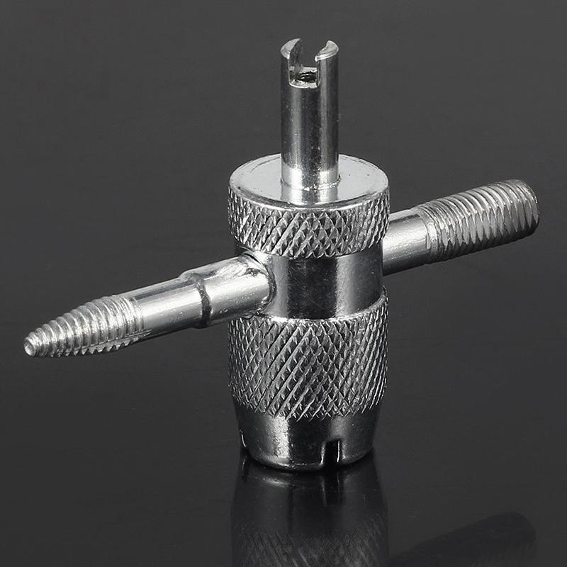 Car Bike 4 Way Tyre Valve Repair Standard Tire Remover Tool + 4 Stem Cores Kit