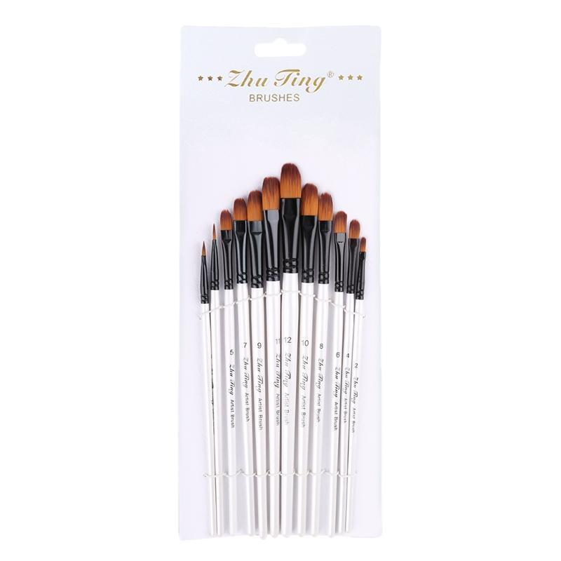 12pcs/set Watercolor Gouache Paint Brushes Wooden Handle Nylon Hair Painting