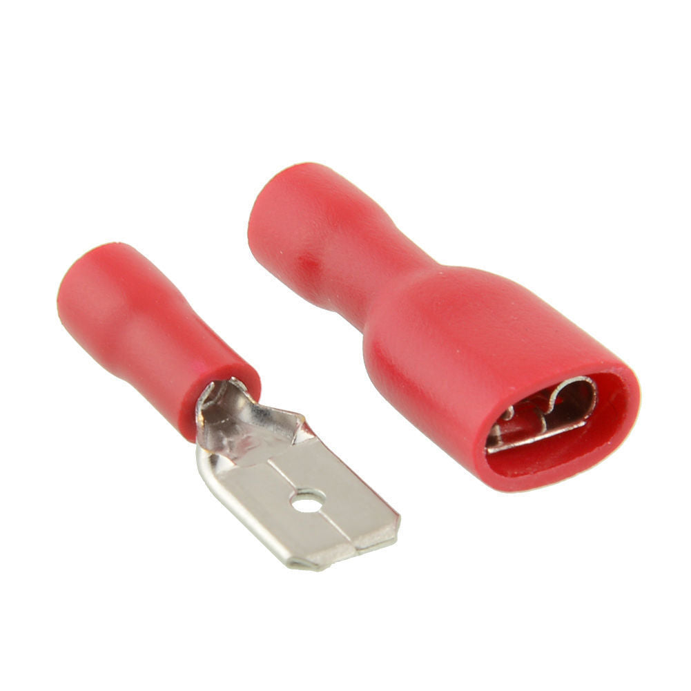 100PC Electrical Wire Connector Insulated Crimp Terminals Spade Red Assorted Set