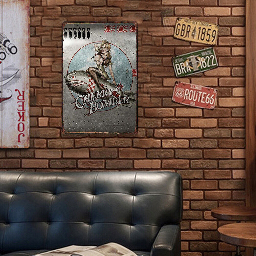 Cherry Bomber Metal Sign Plaque Wall Posters Home Art Painting Decorations