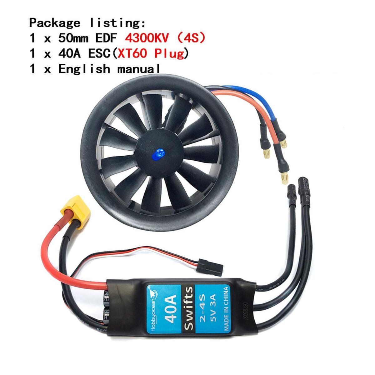 50mm Ducted Fan W/ 4300Kv Brushless Motor with 40A ESC Accessories Parts