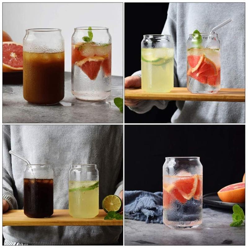 6 Pieces Large Beer Glasses 20 oz  Drink Glass Mug Unique Design Can Shaped Gift