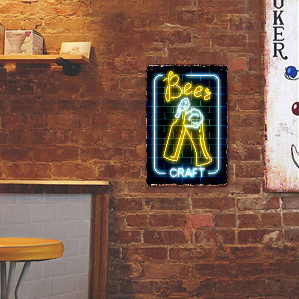 20x30cm Neon Beer Print Rectangular Metal Waterproof Tin Drawing Flat Style