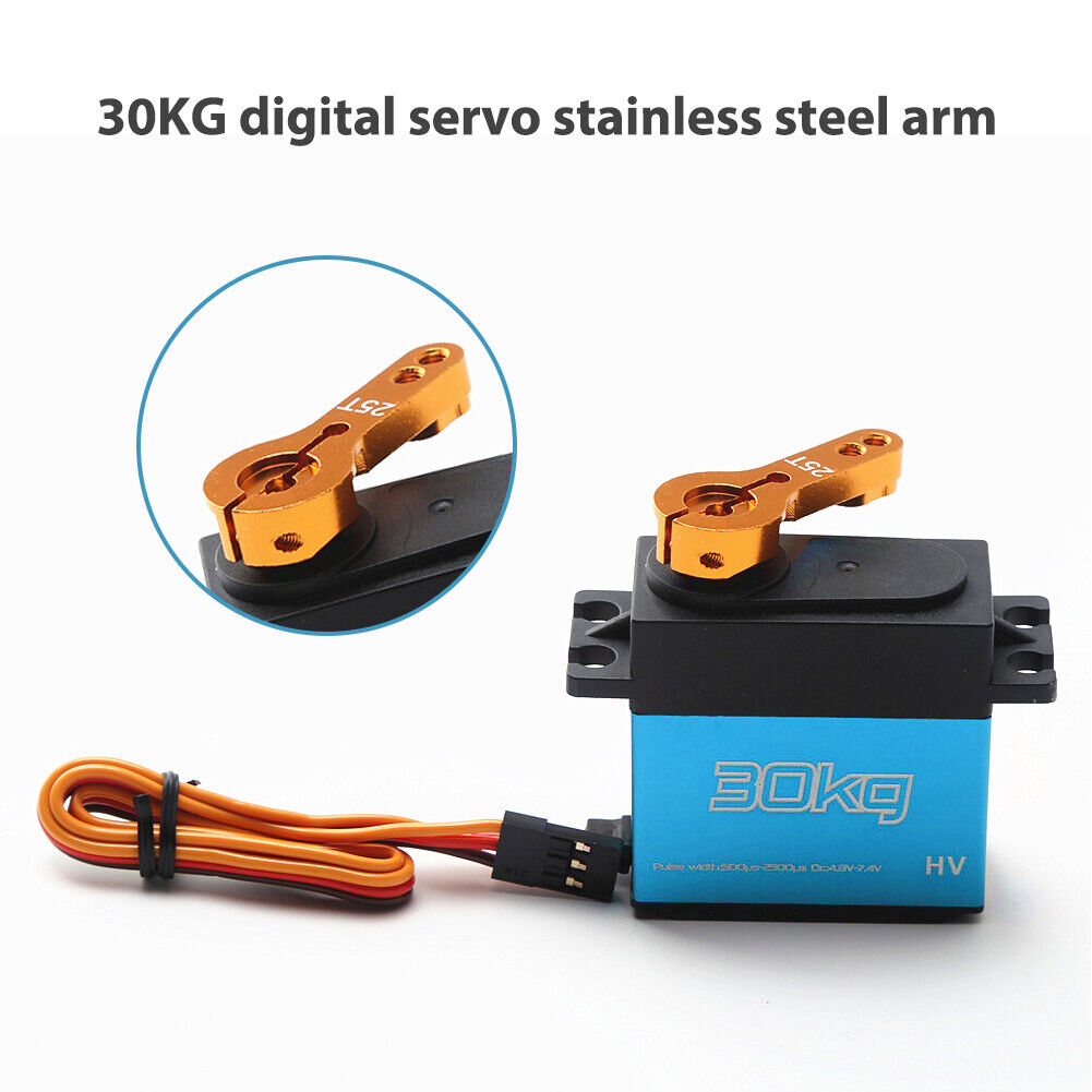 30kg Digital Servo Stainless Steel Gear Servo 1/8 1/10 1/12 Metal Arm (Blue