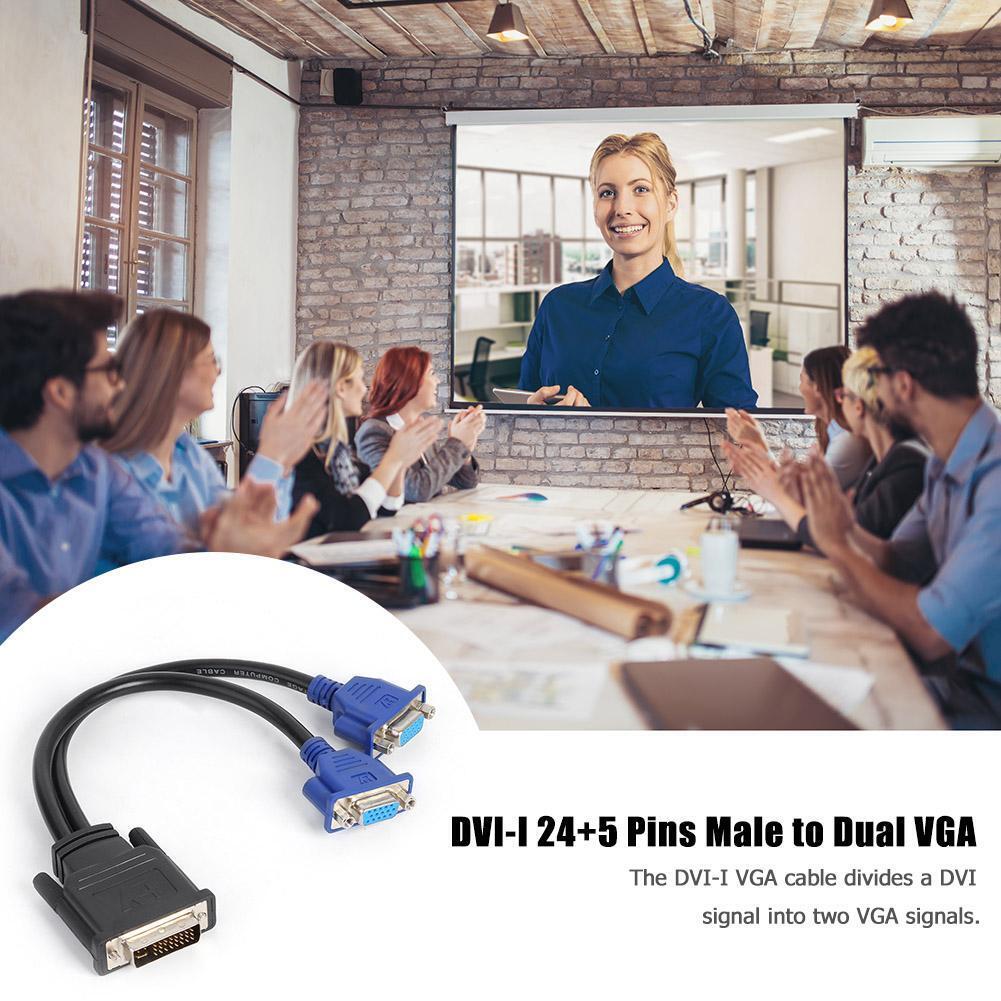 DVI-I 24+5 Pins Male to Dual VGA Female Monitor Adapter Y-Splitter Cable