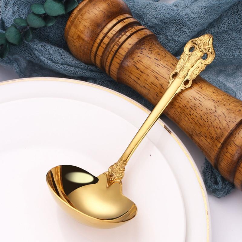 Stainless Steel Soup Spoon Long Handle Home Drink Round Soup Scoop Light Luxury