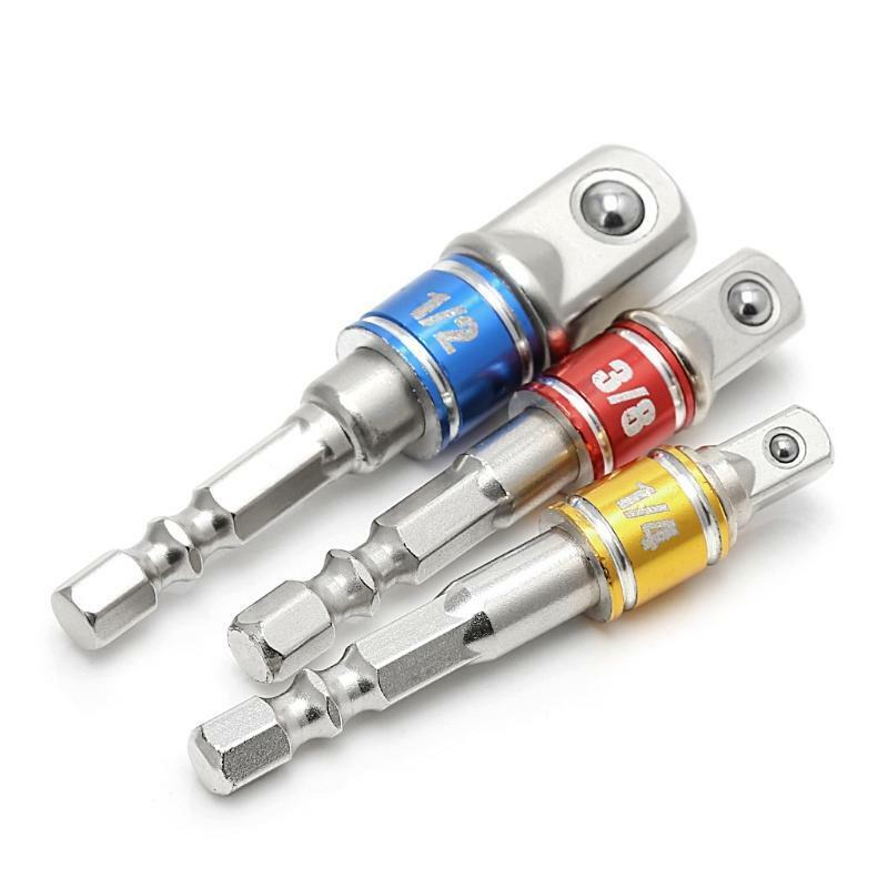3 Pcs Power Screwdriver Driver Socket Bit Adapter Drill 1/4" 3/8" 1/2" Hex Shank