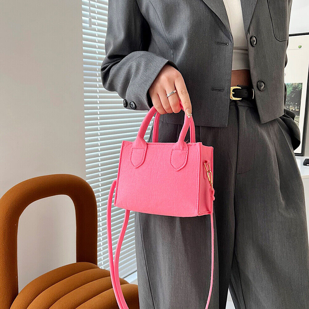 Felt Shoulder Message Bag Pure Mini Purse Crossbody Tote Handbag (Rose red)
