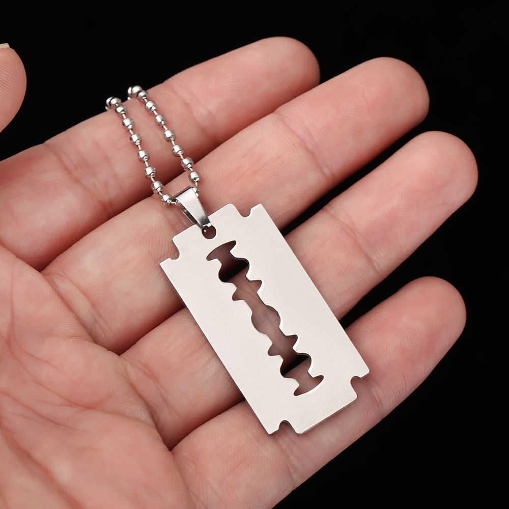 Street Punk Hip Hop Stainless Steel Razor Blade Shaped Dogtag Necklace Pendant