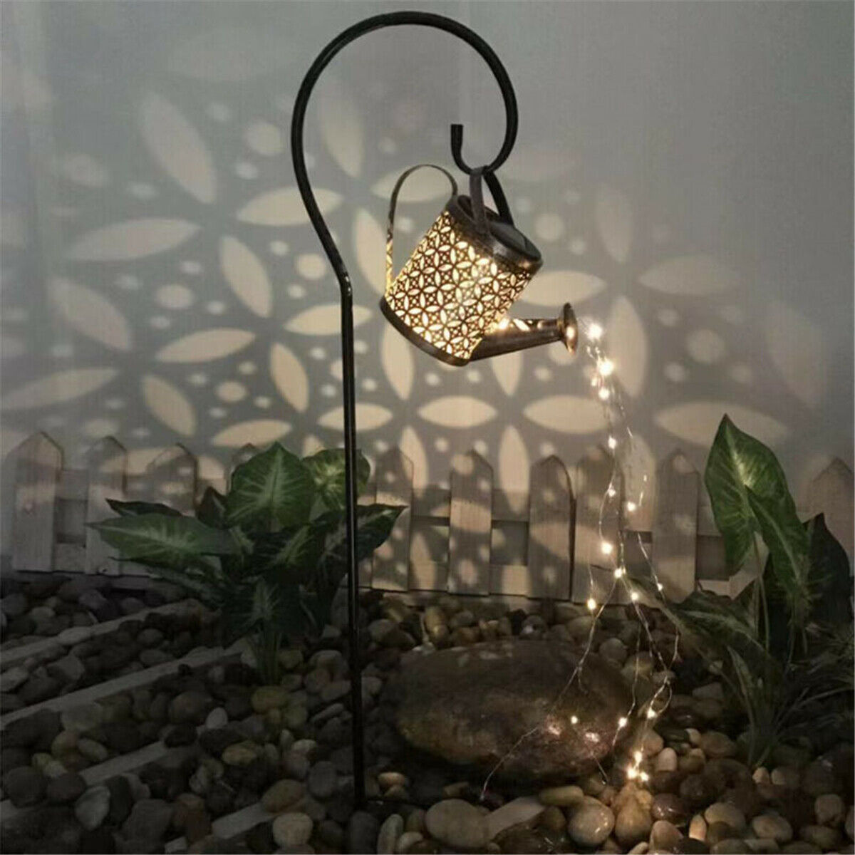 LED Solar Watering Can String Light Outdoor Garden Art Waterfall Lamp Decoration