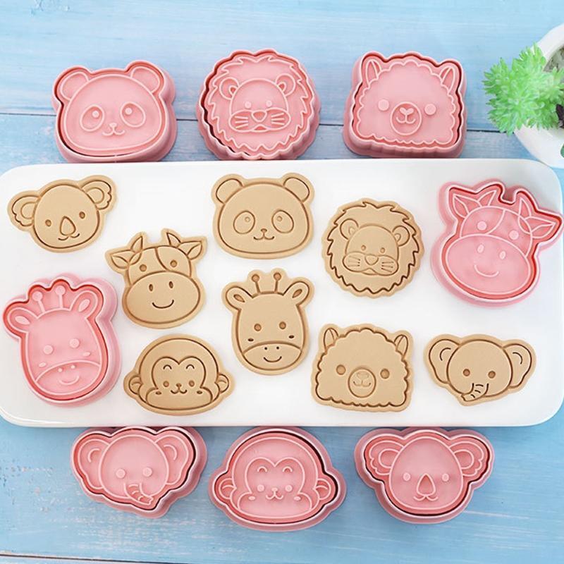 8 Pcs Lion Panda Shape Cookie Cutters and Stamper Cartoon Bakeware Tools