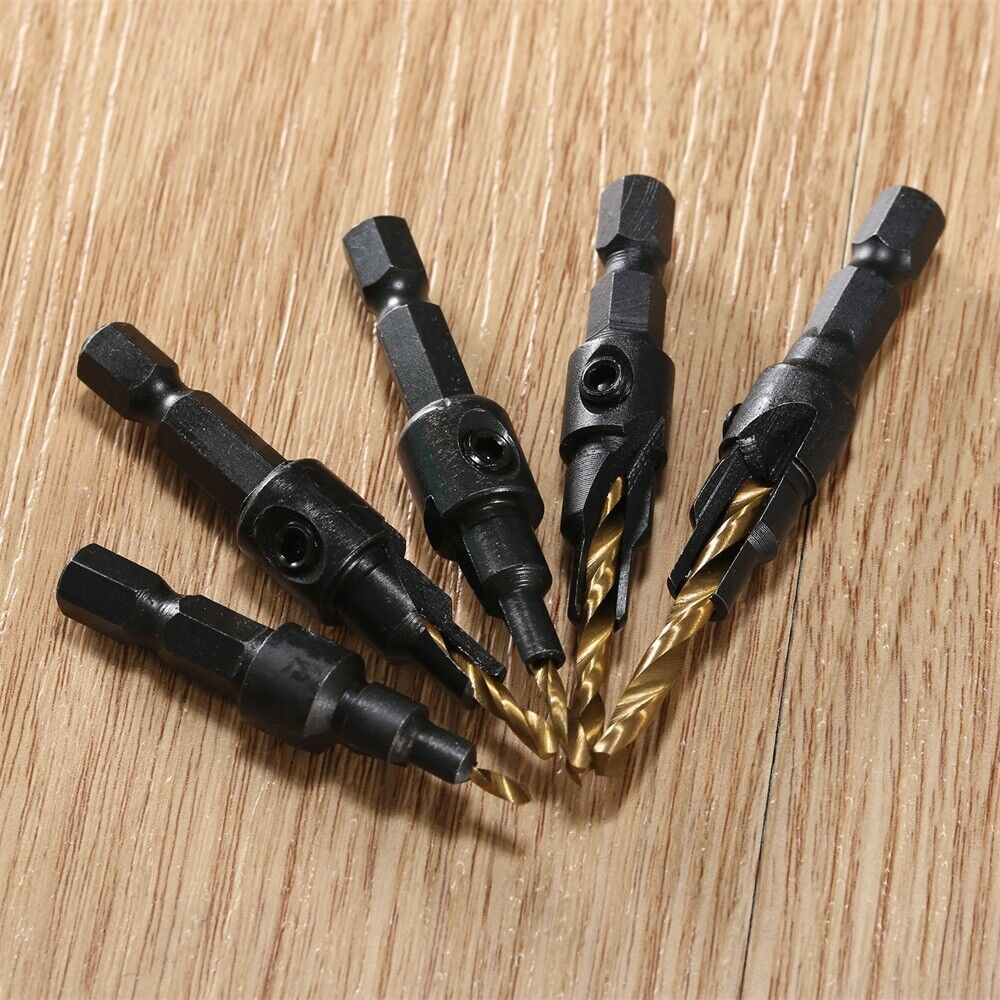 5pcs HSS Quick Change Countersink Screw Drill Bit Kit Hex Shank Wood Work Tool
