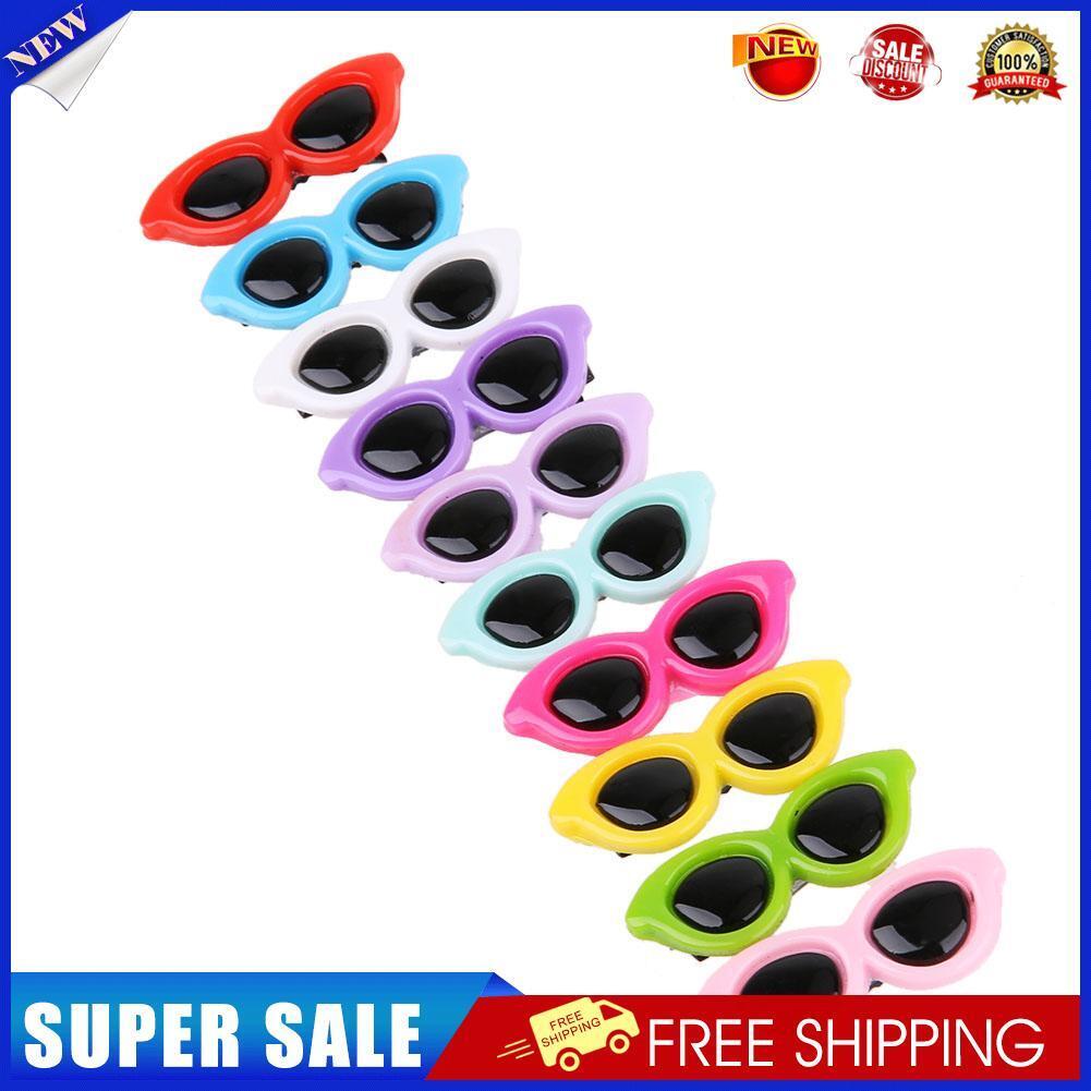 10pcs/Set Plastic Pet Sunglasses Hairpin Headdress Dog Hair Clip Pets Head