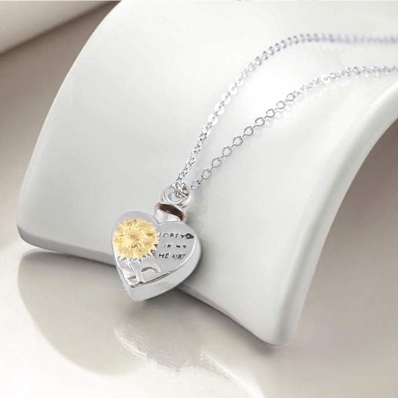 Nice Jewelry Decor Sunflower Heart Shape Pendant Necklace Cremation Urn Necklace