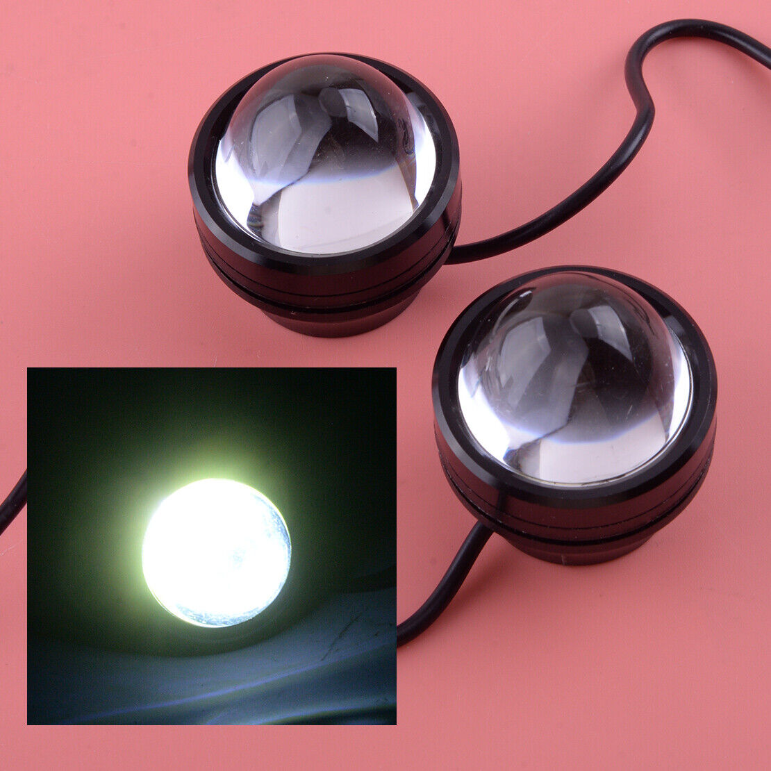 2x LED White Fish Eye Car DRL 15W Projector Lens Fog Lamps Daytime Running Light