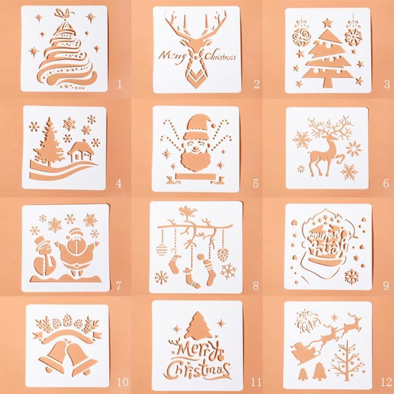 12Pcs Multi-purpose Small Christmas Painting Stencil Kit for Student Children