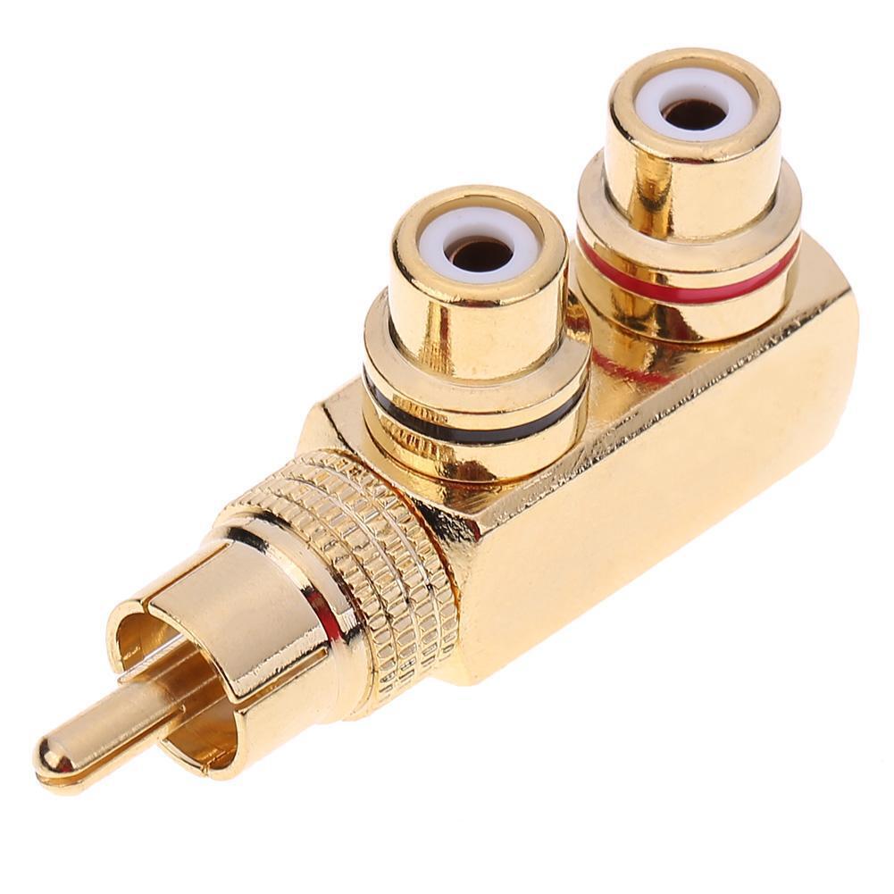 Gun Shape RCA 1 Male to 2 Female AV Audio Video Splitter Adapter Connector