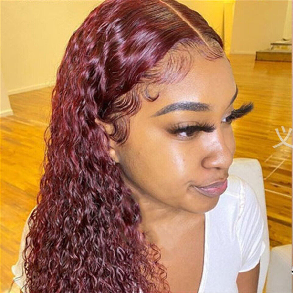 Fashion Long Loose Wave Curly Lace Front Wigs Dark Red Synthetic Hair for Women