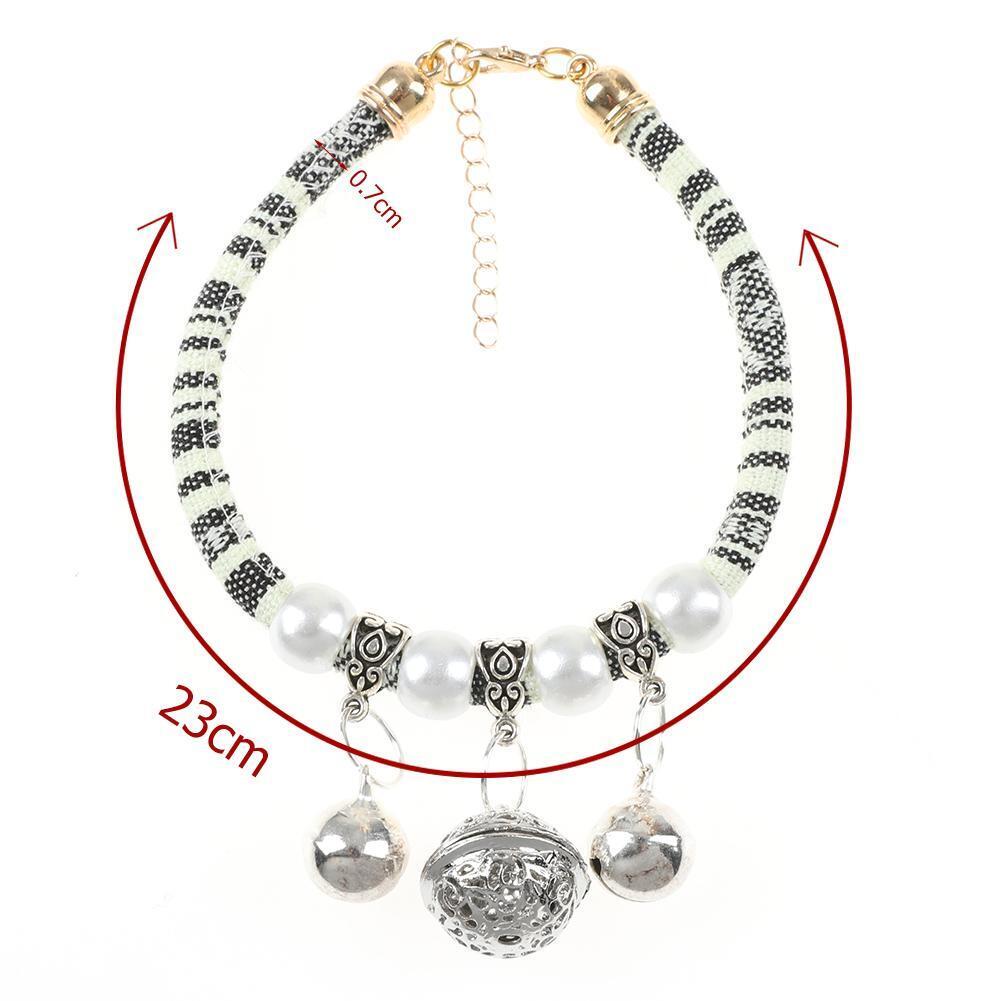 Pet Dog Cat Bell Cats Collar Necklace Print Knit Neck Rope (Black White M