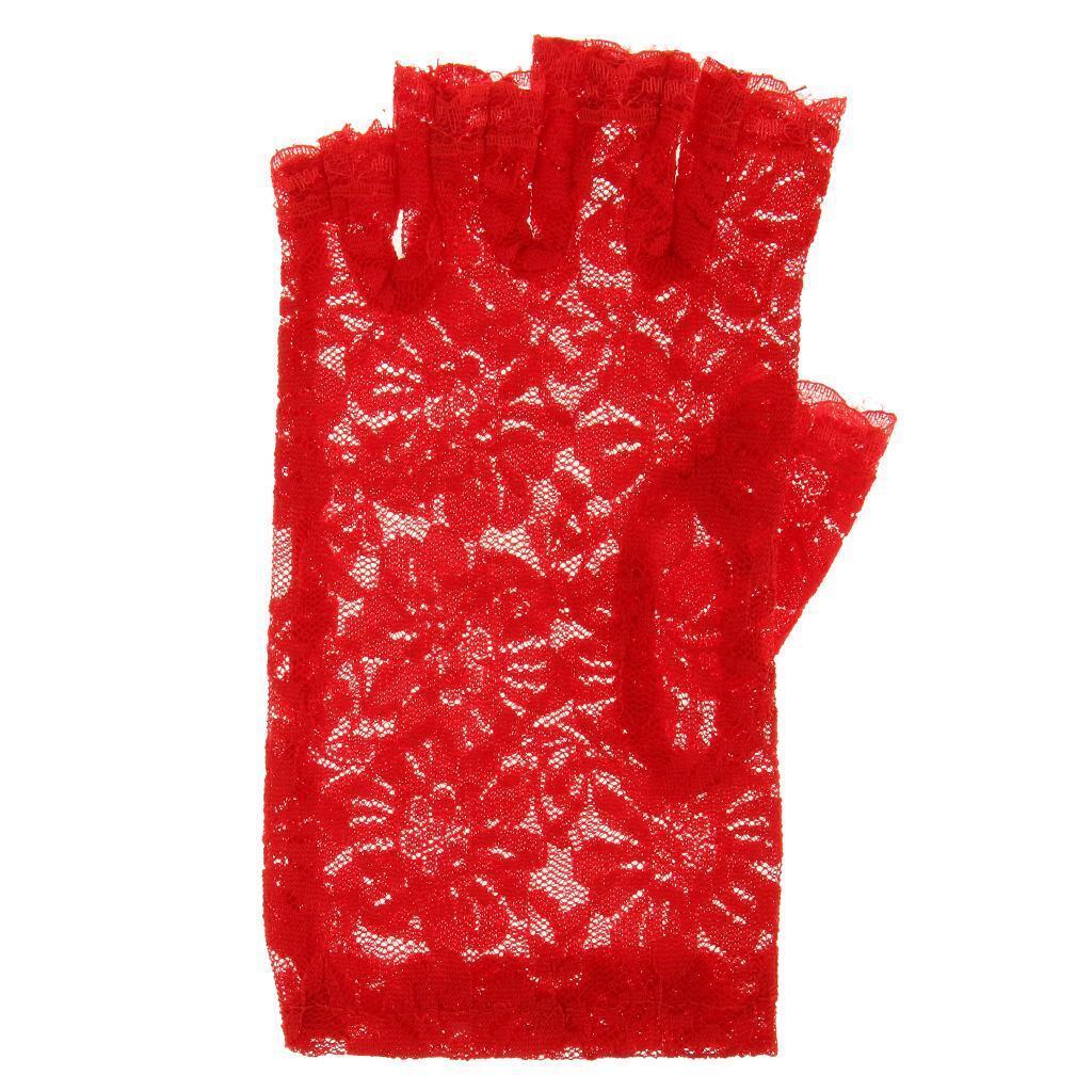 Wedding Party Lace Flower Half Finger Glove Party Accessories Lady Glove Red