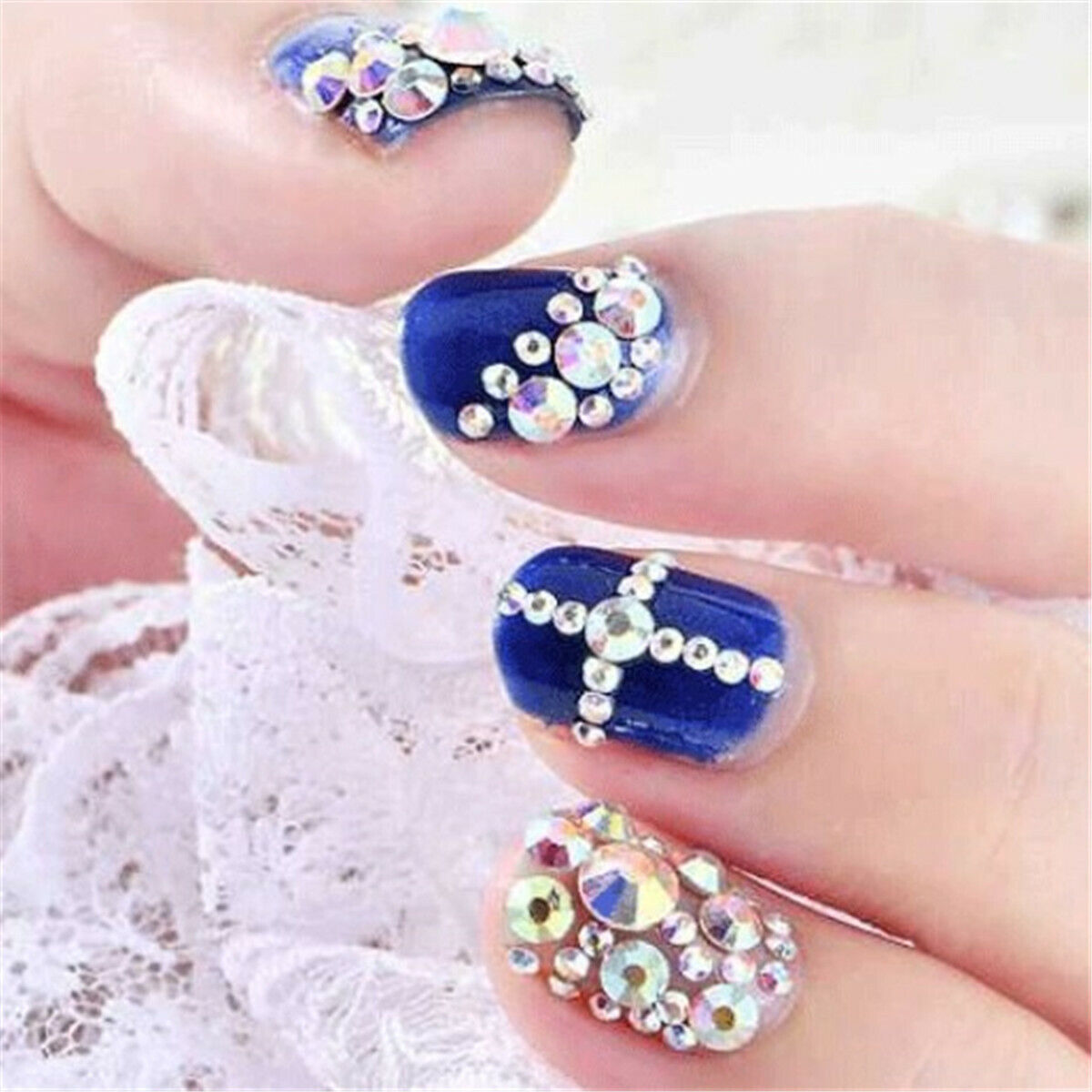 12 Grids Box Crystal AB Nail Rhinestones Flat Back Diamond Nail Art Decor DIY