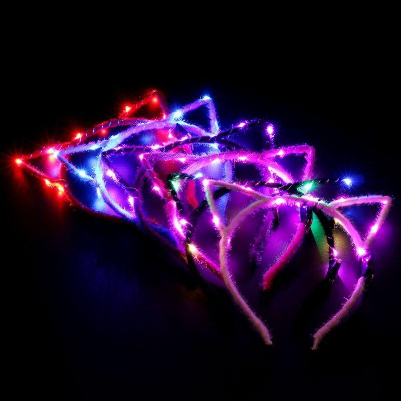 1Pc Women Girls LED Flashing Cute Pointed Cat Ears Hair Hoop Glowing String